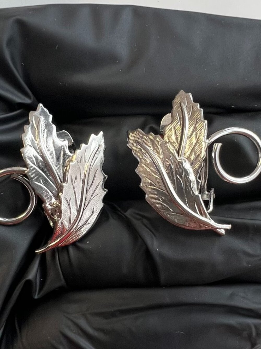 Silver leaf earrings Clip On Nature Esthetic Fall Theme Leaves Clip On Signed